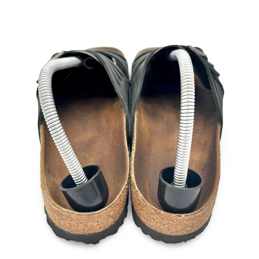 Birkenstock Womens Granada Sandals 42 Gray Black Leather Buckle Slide Cutout